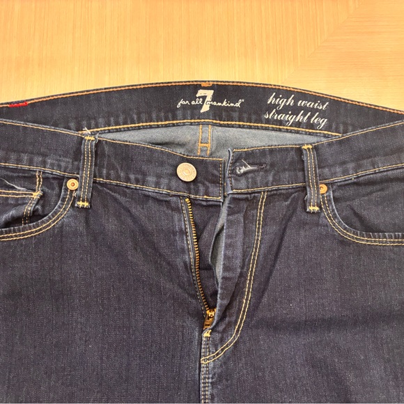 7 For All Mankind Dark Blue Jeans with Tan Stitching - Picture 4 of 7